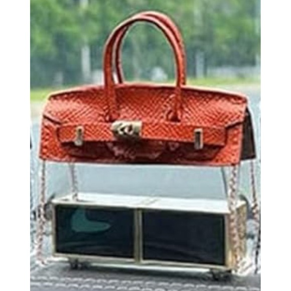 NEW Mini Purse Bag Charm Keychain Micro Pouch Compact Wallet Orange Transparent - Picture 3 of 10